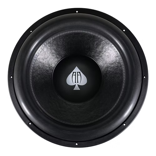 Audio Ace Rebellion 18" subwoofer featuring the Audio Ace logo on the dust cap, built for 4,000W RMS SQ/SPL performance.