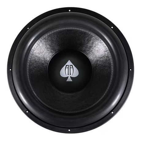 Audio Ace Rebellion 18" subwoofer featuring the Audio Ace logo on the dust cap, built for 4,000W RMS SQ/SPL performance.