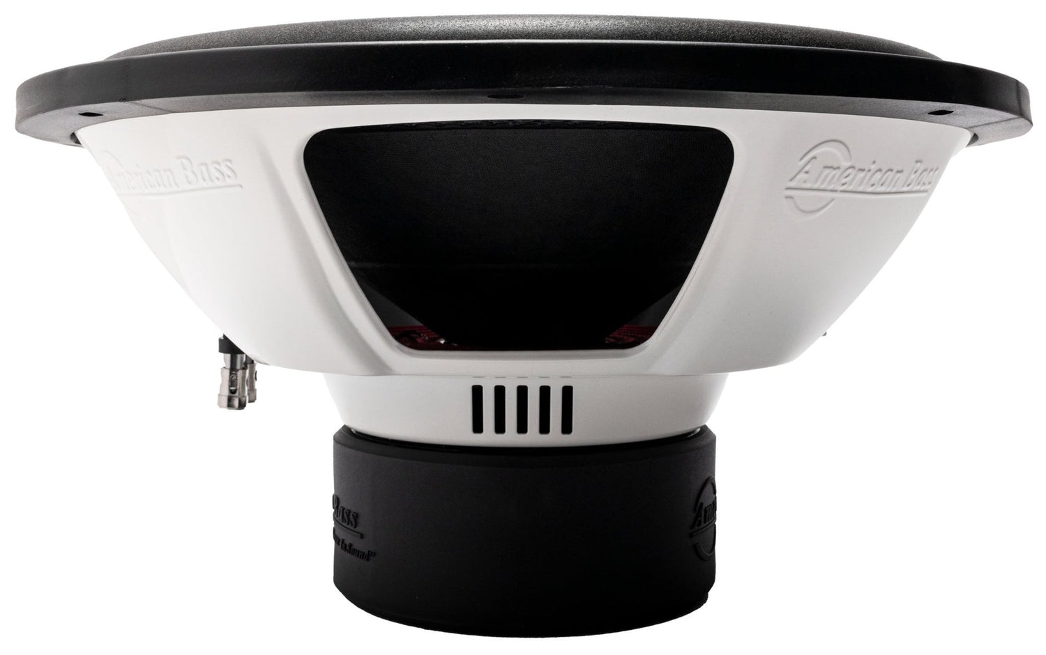 American Bass DX 15" Subwoofer, black with red and white accents, designed for car audio systems.