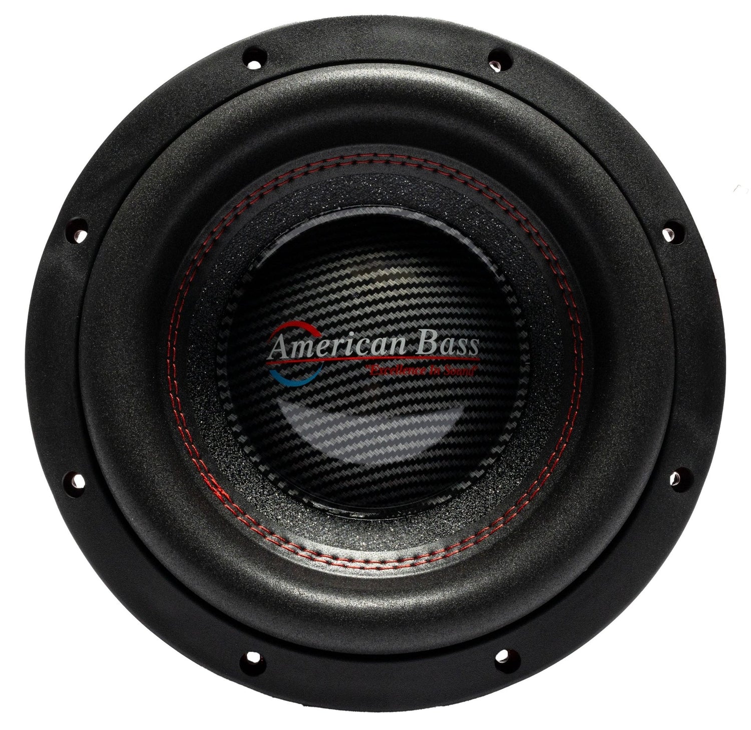 American Bass HAWK 10 inch Competition Subwoofer in black with red stitching, designed for car audio systems.