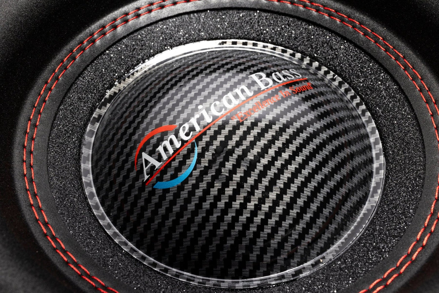 American Bass HAWK 10 inch Competition Subwoofer in black with red stitching, designed for car audio systems.