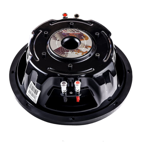 An American Bass Hawk 10” Slim Subwoofer, showing a round, black speaker with a central dome and the brand logo at the top.