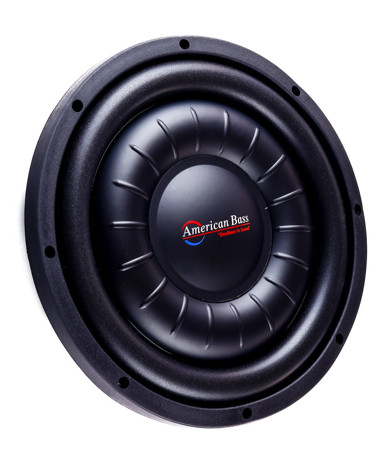 An American Bass Hawk 10” Slim Subwoofer, showing a round, black speaker with a central dome and the brand logo at the top.