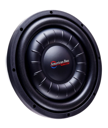 An American Bass Hawk 10” Slim Subwoofer, showing a round, black speaker with a central dome and the brand logo at the top.