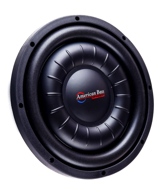 An American Bass Hawk 10” Slim Subwoofer, showing a round, black speaker with a central dome and the brand logo at the top.