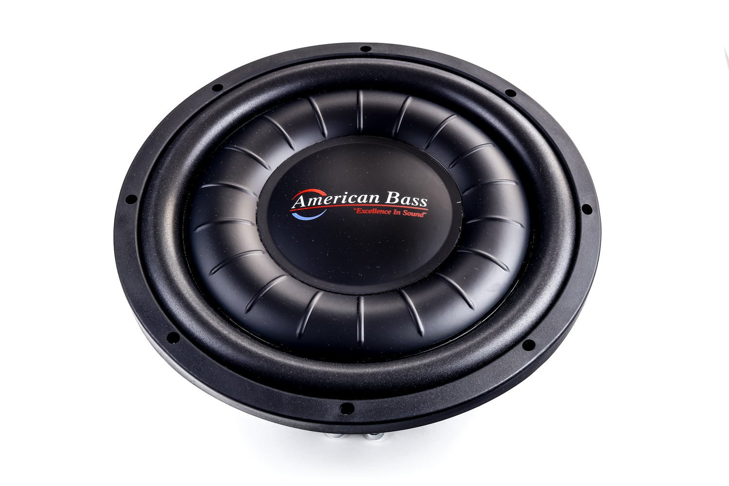 An American Bass HAWK Slim 12" Subwoofer with a black voice coil and a logo in the center.