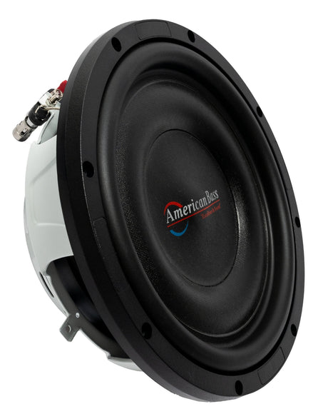 An American Bass Titanium 10" Slim Subwoofer with a black and white color scheme.