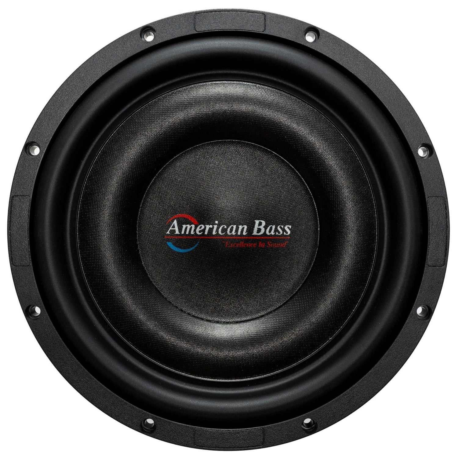 An American Bass Titanium 10" Slim Subwoofer with a black and white color scheme.