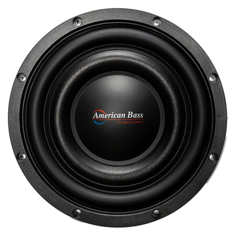 An American Bass Titanium 8" slim subwoofer with a black and white color scheme, designed for compact vehicles.