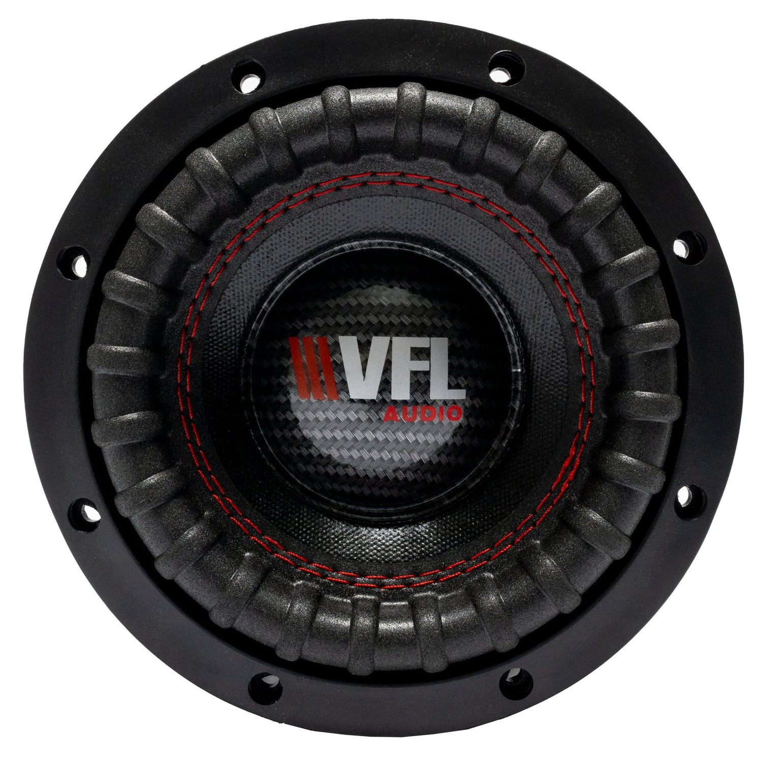 American Bass VFL 6.5" Subwoofer with a black and red color scheme, showing the front view with the brand logo and voice coil visible.