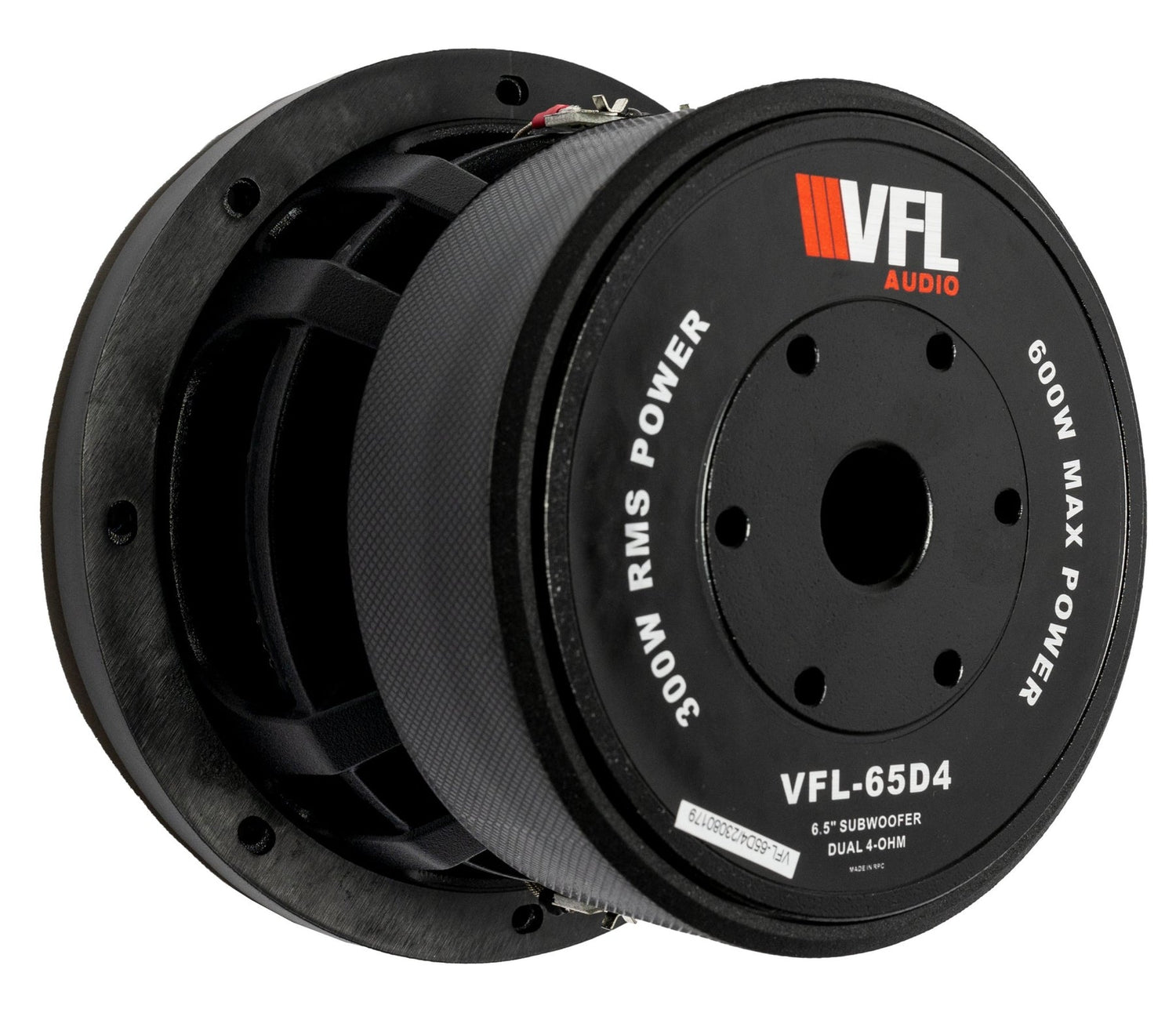 American Bass VFL 6.5" Subwoofer with a black and red color scheme, showing the front view with the brand logo and voice coil visible.