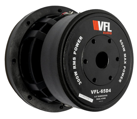 American Bass VFL 6.5" Subwoofer with a black and red color scheme, showing the front view with the brand logo and voice coil visible.