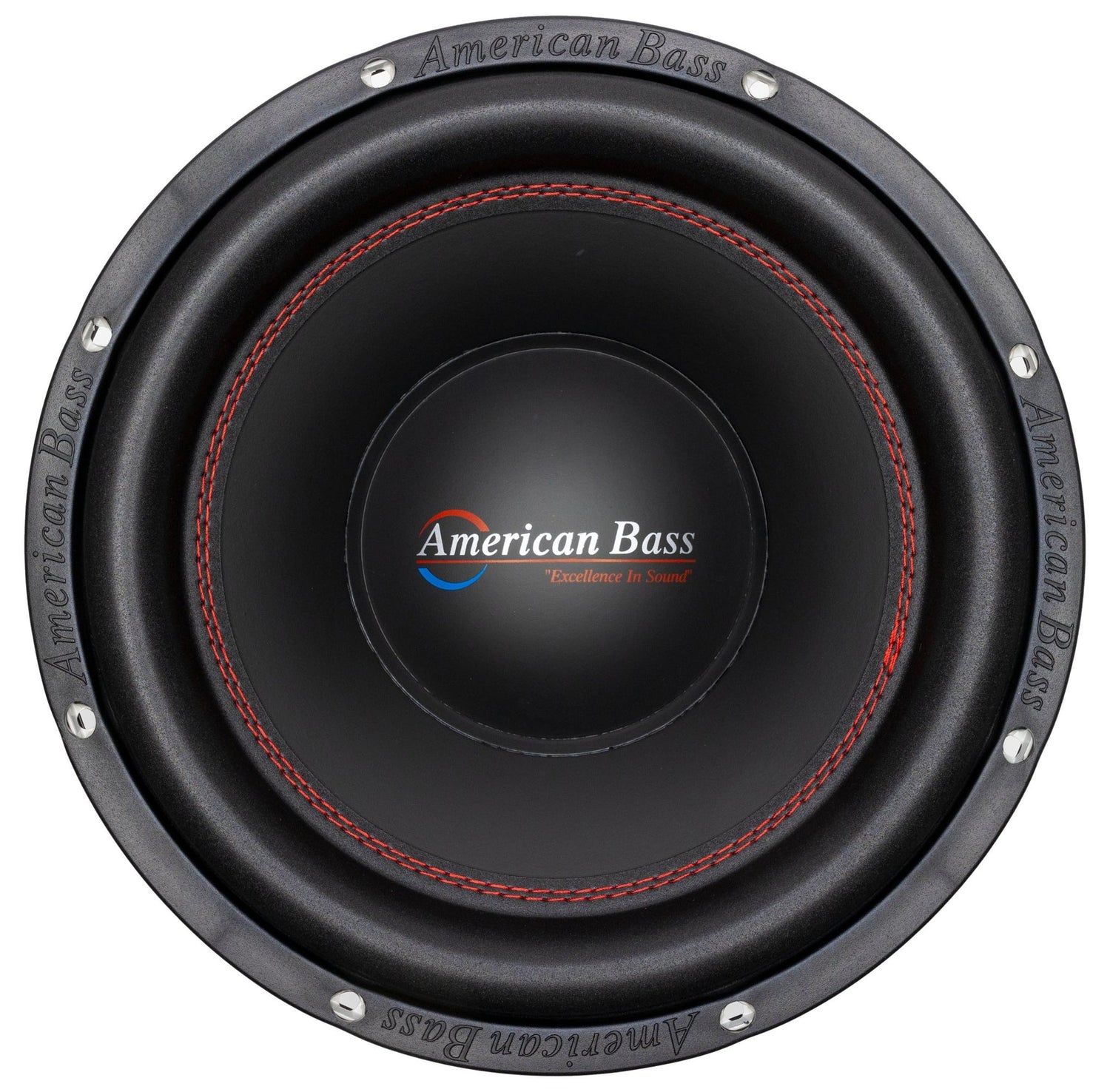 American Bass XD 12-inch subwoofer with a black frame and red accents.