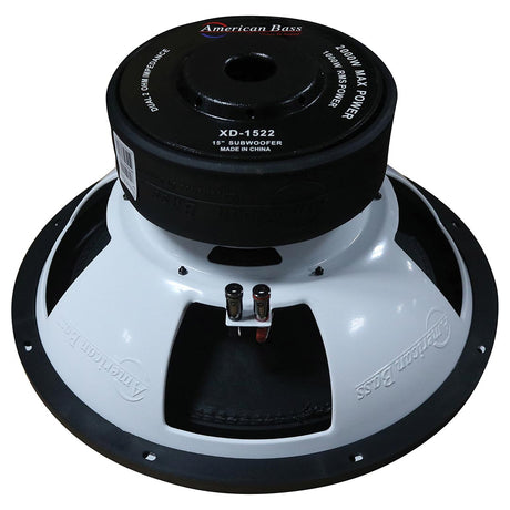 An image showing the front and back view of the American Bass XD 15" Subwoofer, with a black and red color scheme and the brand name visible.