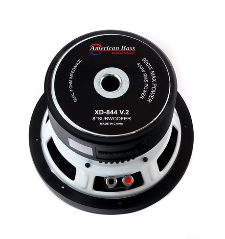 An American Bass XD 8" Subwoofer with a black and blue color scheme, showing the front view with the brand logo visible.