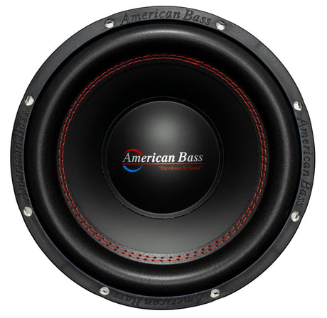 An American Bass XO 12 inch subwoofer with a black and red color scheme, featuring dual voice-coil design.