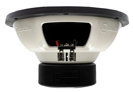 An American Bass XO 12 inch subwoofer with a black and red color scheme, featuring dual voice-coil design.