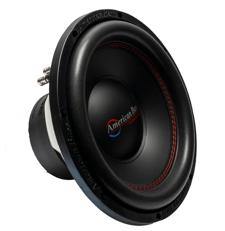 An American Bass XO 12 inch subwoofer with a black and red color scheme, featuring dual voice-coil design.