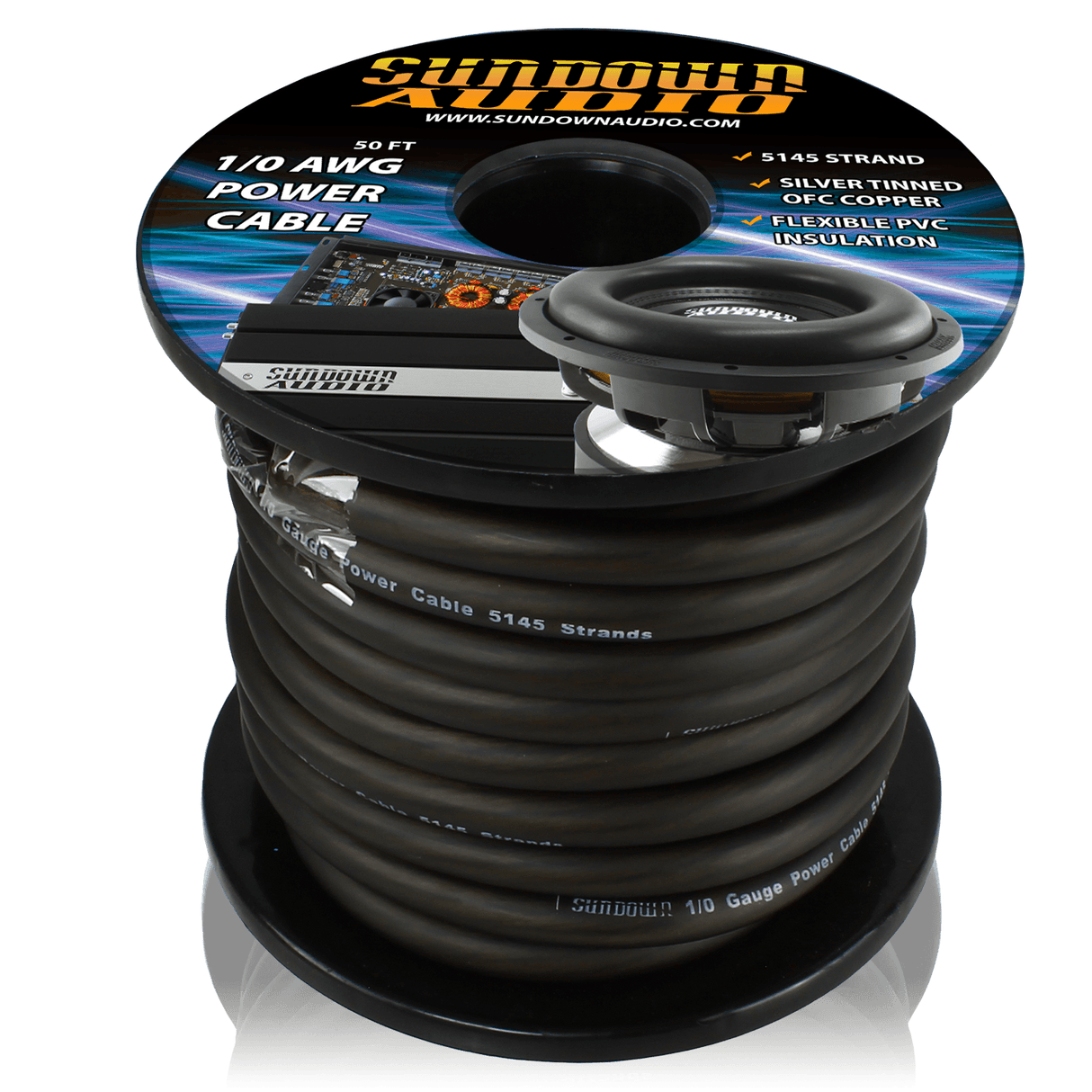 1/0 BLACK 50' Tinned OFC Oxygen Free Copper Power Cable