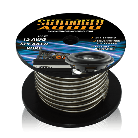 12 Gauge Silver/Black 100' Tinned OFC Oxygen Free Copper Speaker Wire