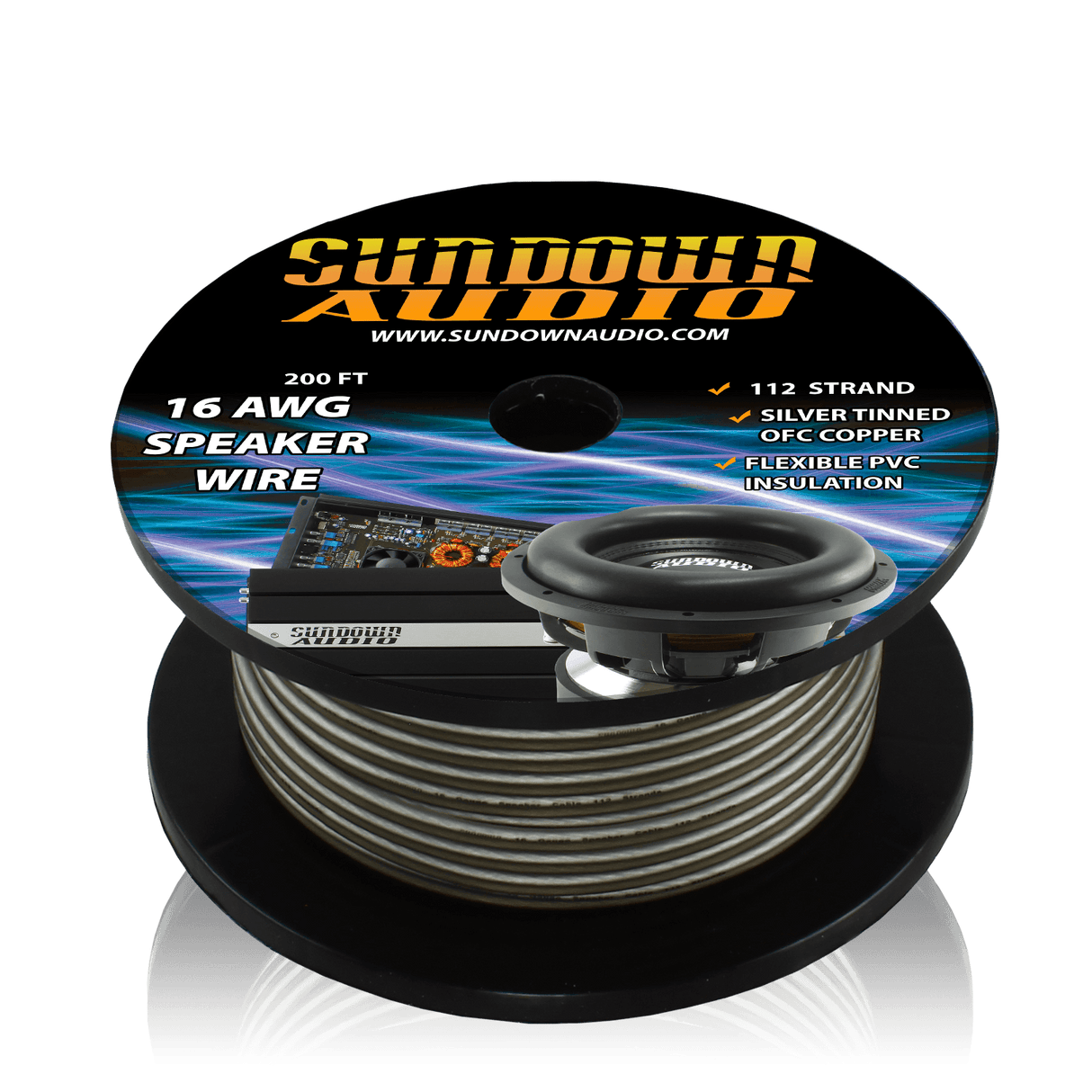 16 Gauge Silver/Black 200' Tinned OFC Oxygen Free Copper Speaker Wire