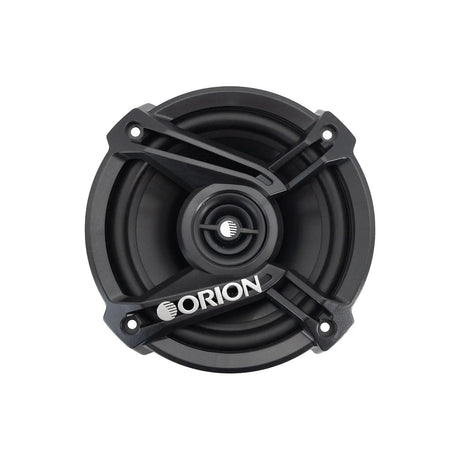 Alt text: Front view of the Orion CB52 5.25" speaker showcasing its smooth black cone, integrated tweeter, and mounting holes for easy installation.

