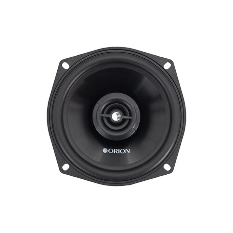 Orion CB52 5.25" coaxial car speaker – angled front view showing the bold black grille design and central tweeter.

