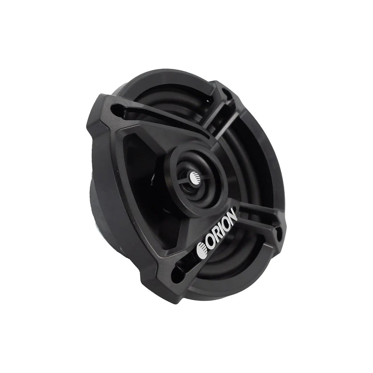 Orion CB52 speaker rear-angled view highlighting the robust steel frame and built-in tweeter for crisp highs and mids.