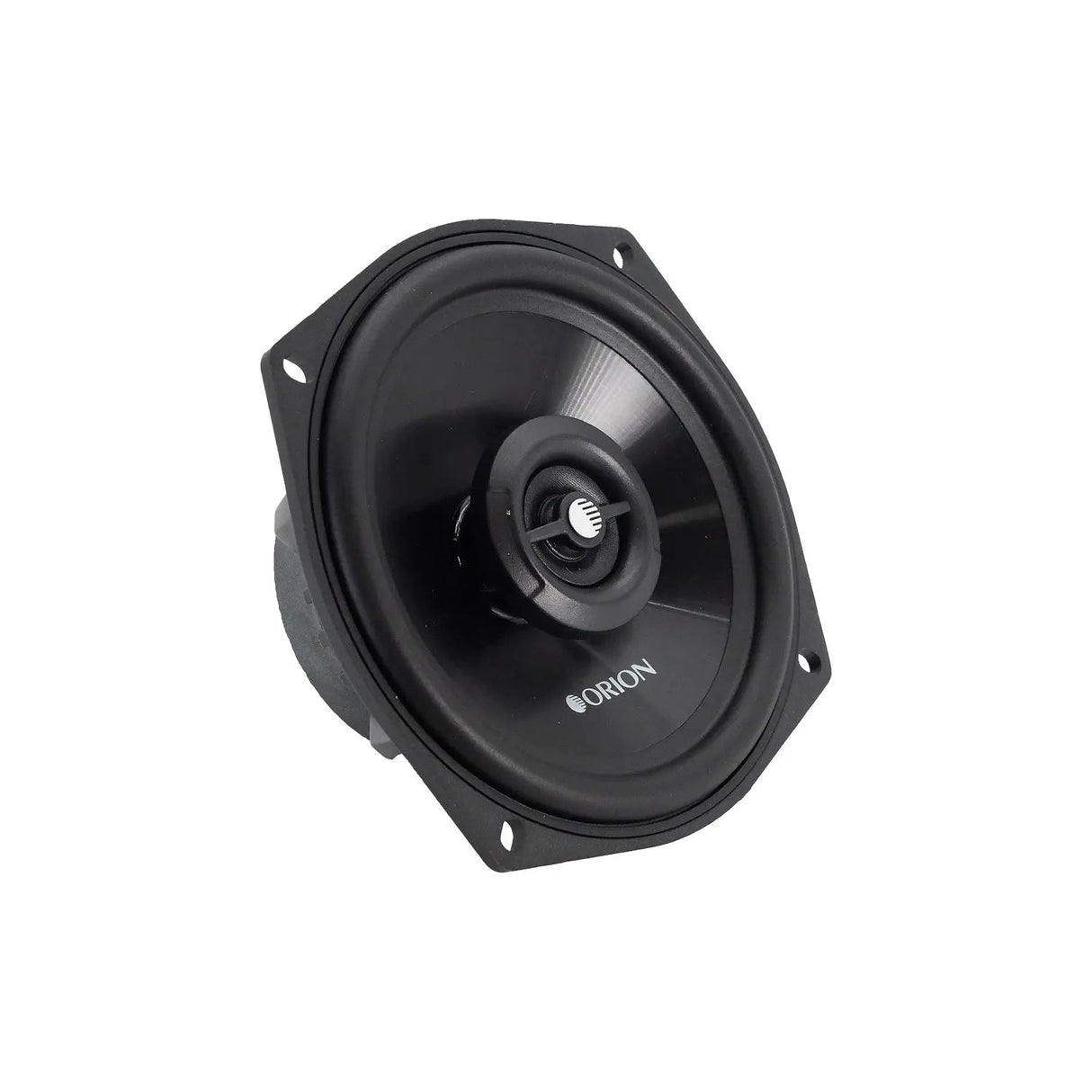 Angled side view of Orion CB52 5.25" speaker showing the clean finish of the cone, integrated tweeter, and magnet housing.