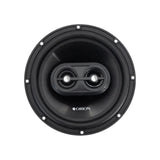 Side-angle shot of the Orion CB653 speaker without the grille, focusing on the dual dome tweeter configuration and precision-molded cone for detailed midrange and high-frequency output.

