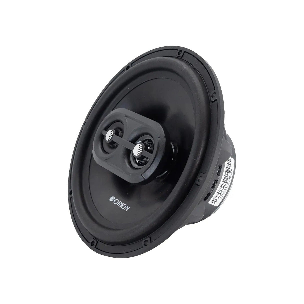 Clean front-facing shot of the Orion CB653 without the grille, revealing the dual dome tweeters and rigid polypropylene cone designed for crisp mids and highs.

