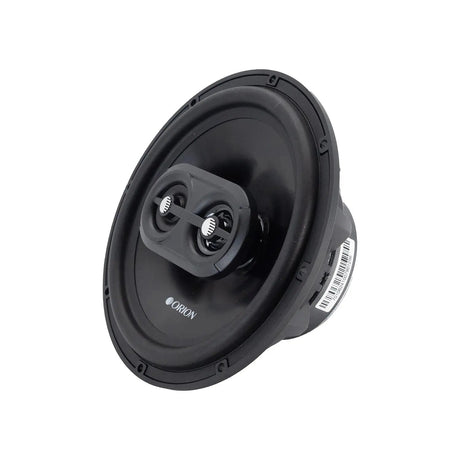 Clean front-facing shot of the Orion CB653 without the grille, revealing the dual dome tweeters and rigid polypropylene cone designed for crisp mids and highs.

