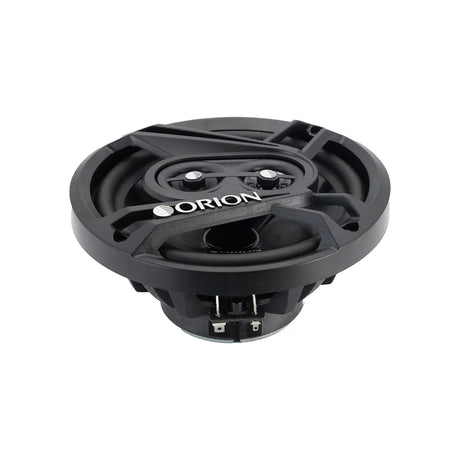 Top-down perspective of the Orion CB653 with grille on, highlighting its aggressive frame design and integrated tweeter guard for durability and style.

