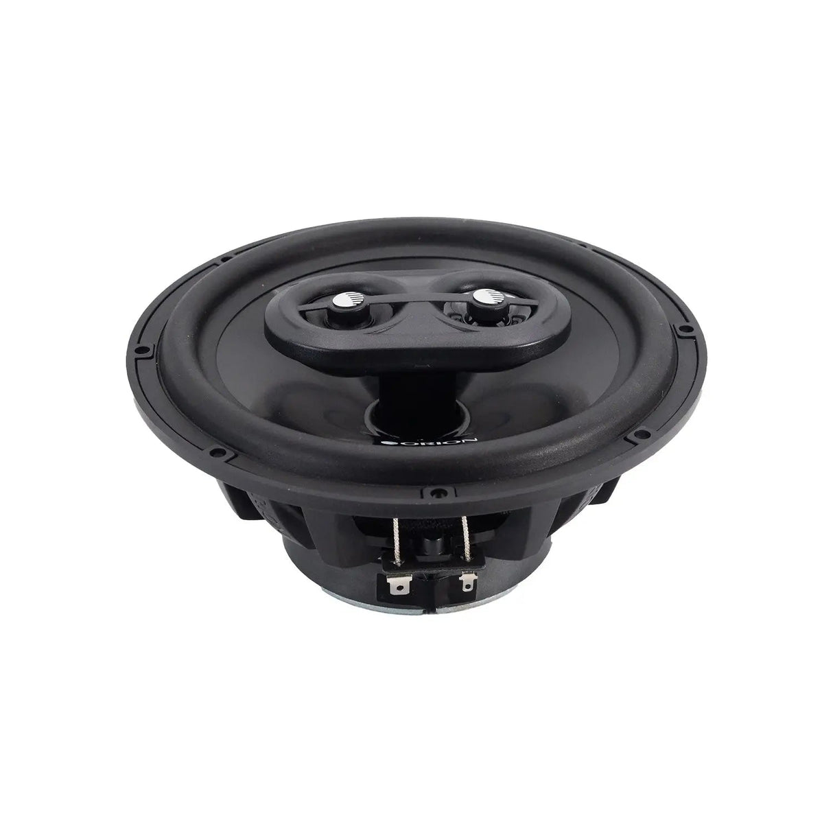Front view of the Orion CB653 speaker without its grille, clearly displaying the coaxial driver configuration and robust basket structure.

