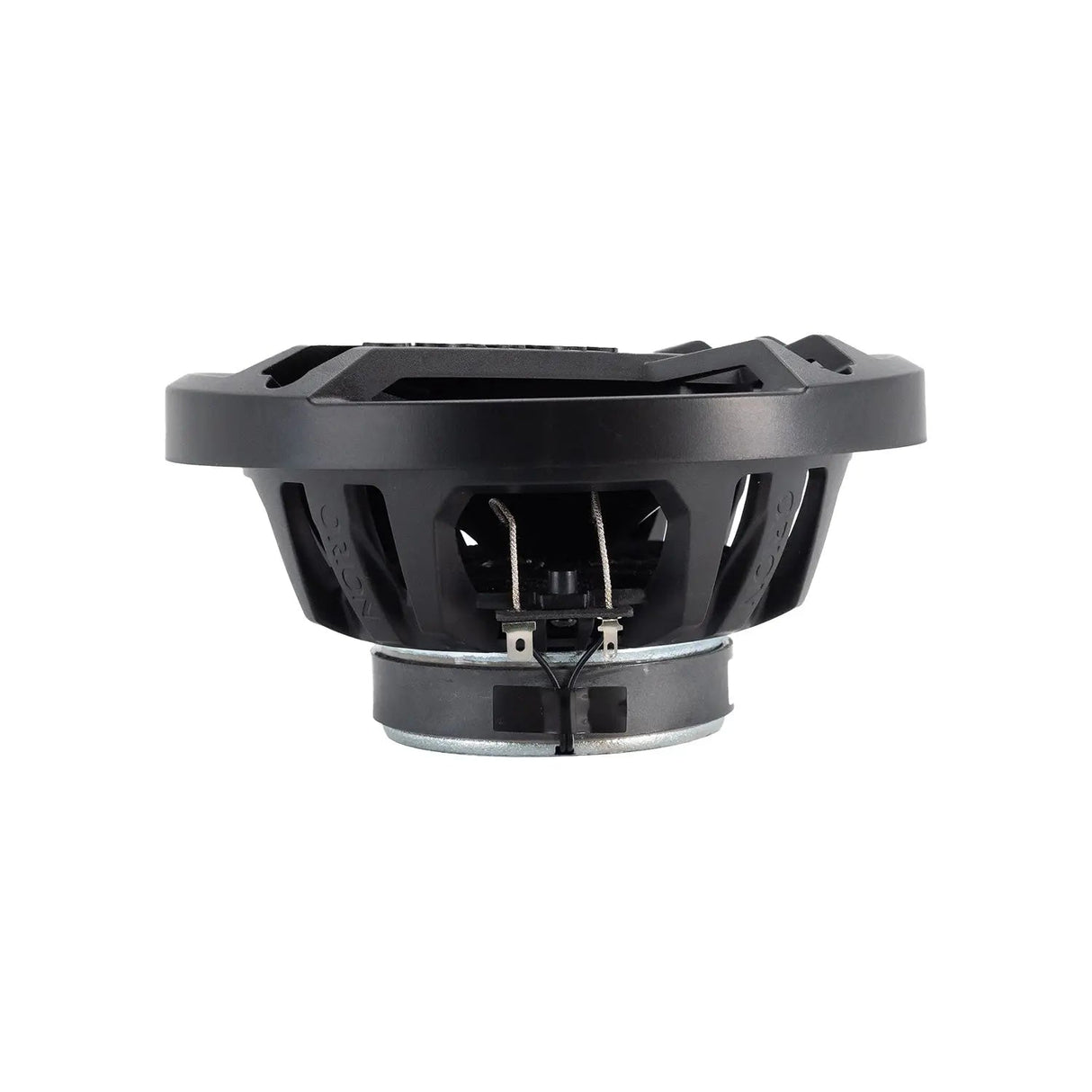 Straight-on side view of the Orion CB653 speaker’s mounting depth and magnet motor, showcasing clean terminal layout for secure wire connection.

