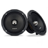 Close-up image of the Orion XTX654 6.5" 4-ohm midrange speaker. The speaker features a sleek black cone with a silver bullet phase plug at the center, surrounded by a sturdy black metal frame with six mounting holes. The Orion logo is prominently displayed on the dust cap, and the cone has a textured finish that adds to its aggressive, high-performance look. Ideal for LibertyBassShop.com product listings targeting car audio enthusiasts seeking clarity and power in their midrange setup.