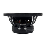 Rear view of the Orion XTX654 6.5" midrange speaker, displaying the large ferrite magnet structure with Orion branding on the back plate. The open basket design allows visibility of the copper voice coil and vented cooling system, indicating its capability for high power handling. This image is ideal for showcasing the speaker's build quality and durability on LibertyBassShop.com.