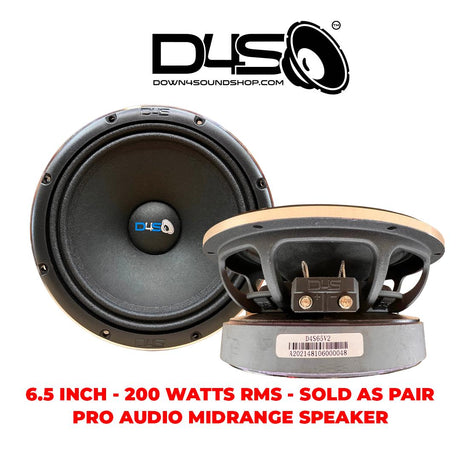 DOWN4SOUND PRO AUDIO 6.5" D4S-65 V2 Midrange Speaker | 200W RMS | 4 OHM - PAIR