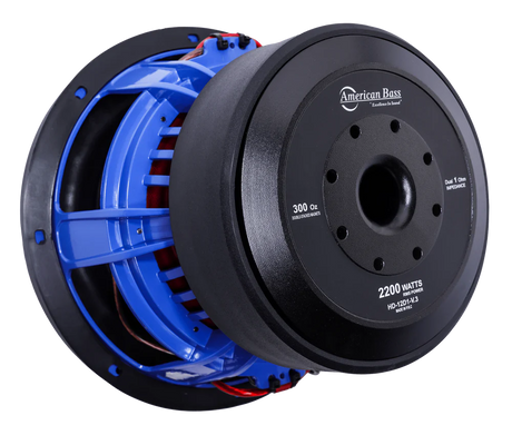 Car subwoofer with blue basket and black Magnet on a white background
