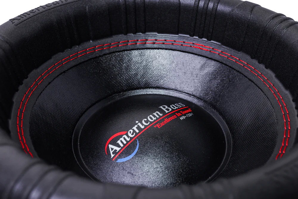 Close-up of the 'American Bass' HD subwoofer. 