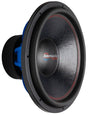 An American Bass HD 18" Subwoofer with a black basket and blue voice coil.