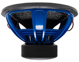 An American Bass HD 18" Subwoofer with a black basket and blue voice coil.