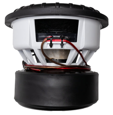 American Bass VFL Comp Signature 12-inch subwoofer, black with a carbon fiber paperback cone and red and white brand logo in the center.