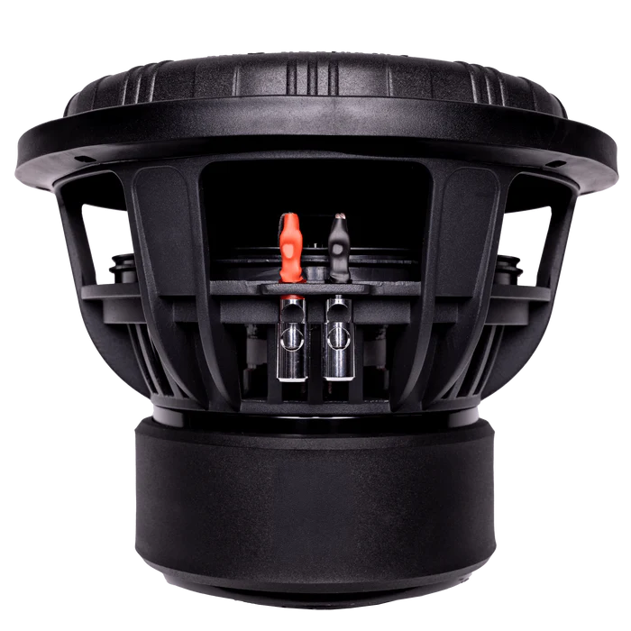 Black car subwoofer with visible wiring on a white background car subwoofer with American Bass logo on a white background American Bass XFL 12" Subwoofer