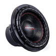 American Bass XFL 15-inch high-power subwoofer with a black and red color scheme, showing the cone and the magnetic parts of the speaker.